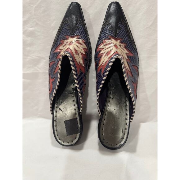 BCBGirls Shoes - BCB Girls Black, Blue, Cream, & Orange Size Leather Cowboy Mule with Chunky Heel